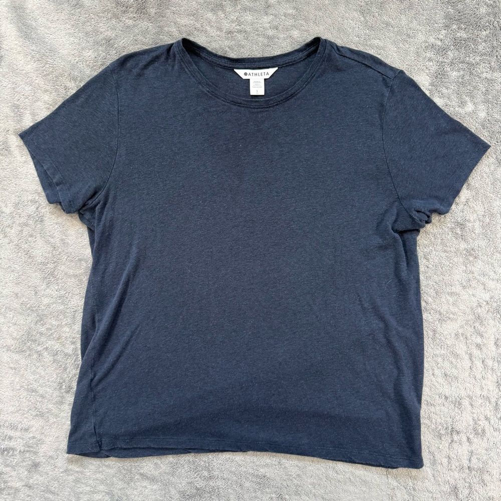 Athleta Women’s Heathered Navy Short Sleeve Tee Basic Layering‎ Crewneck Staple